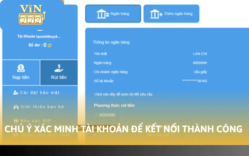 Chú ý xác minh tài khoản để kết nối thành công